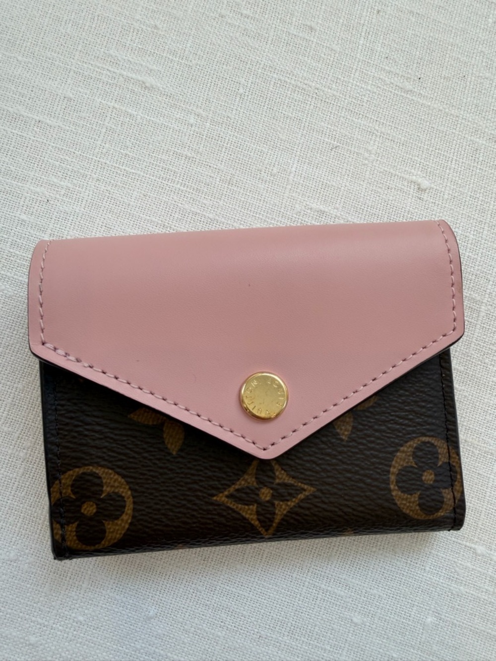 Louis Vuitton Pink Flap Monogram Compact Wallet with Gold Button